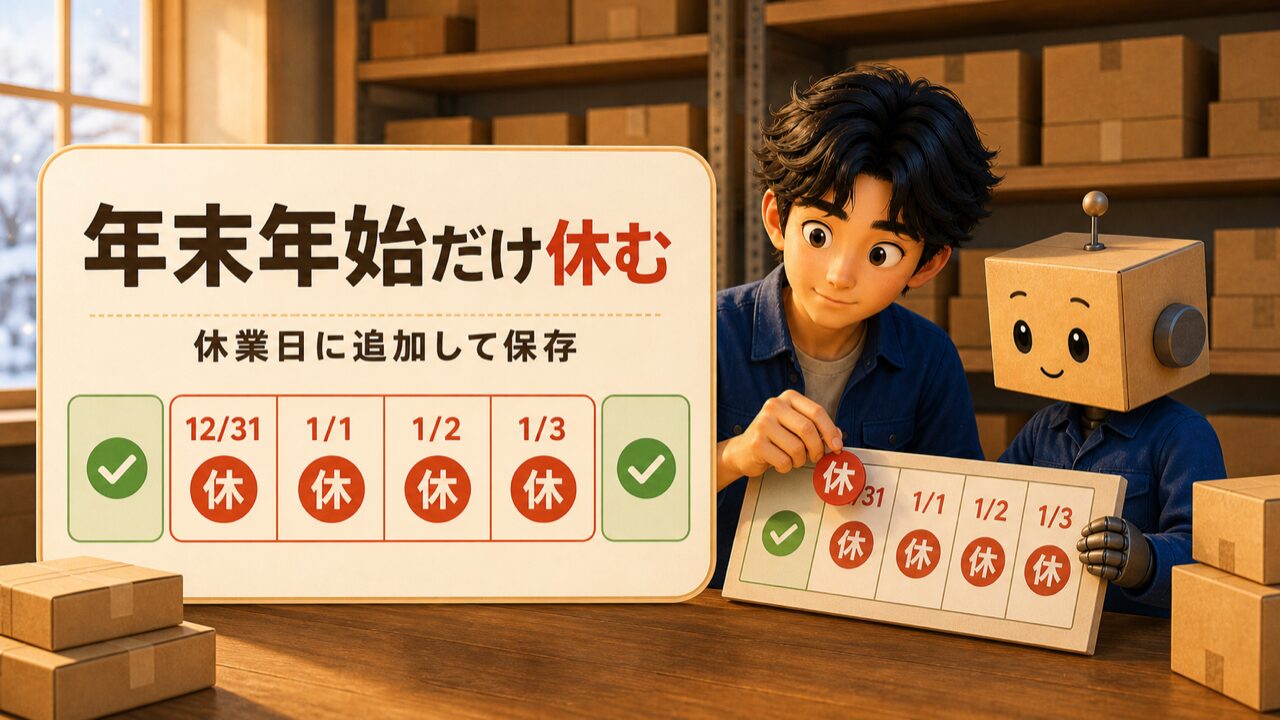 年末年始だけを休業日に設定する説明