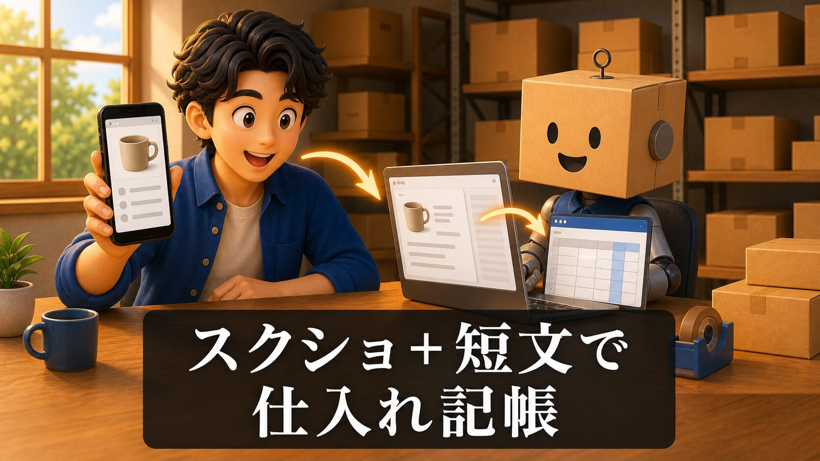 ChatGPTが仕入れ記帳の手入力を助けるイメージ