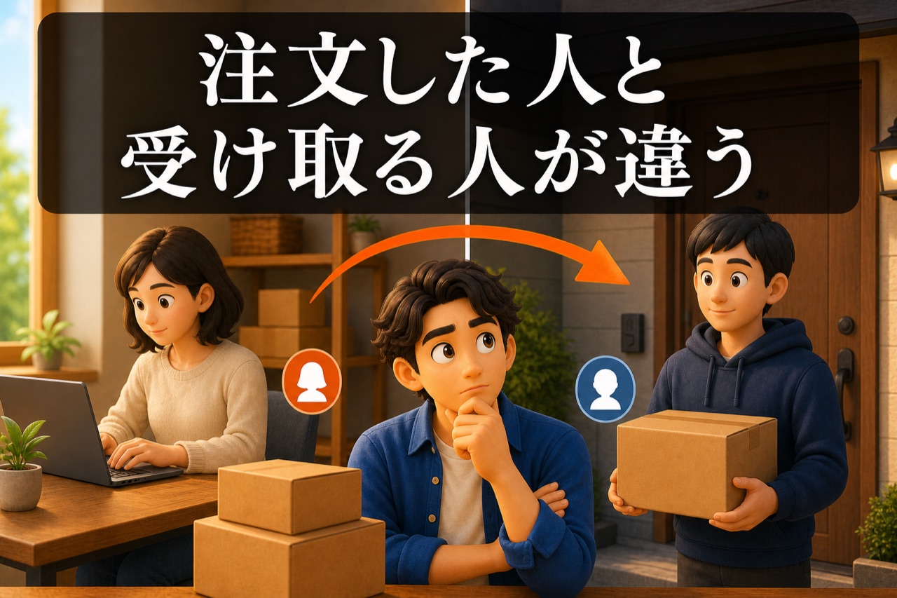 注文者と受取人が違う配送の注意点を示す図