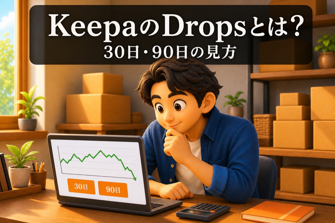 KeepaのSales Rank Dropsを30日と90日で確認する3Dアニメ図解