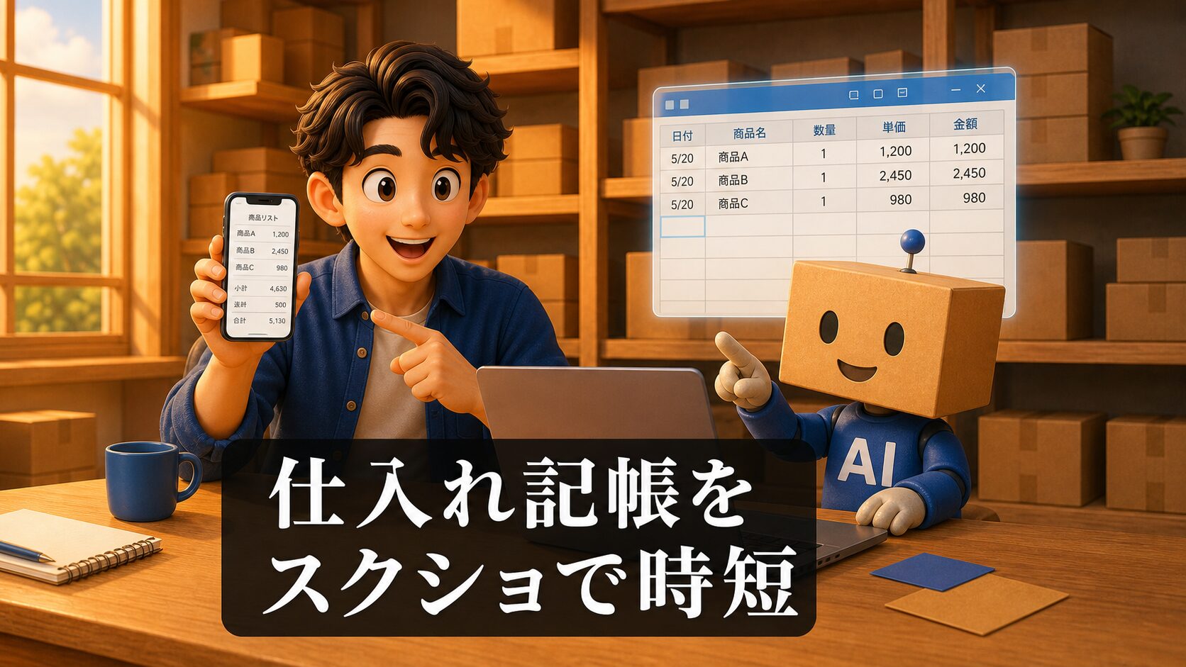 仕入れ記帳をChatGPTで自動化する記事のアイキャッチ
