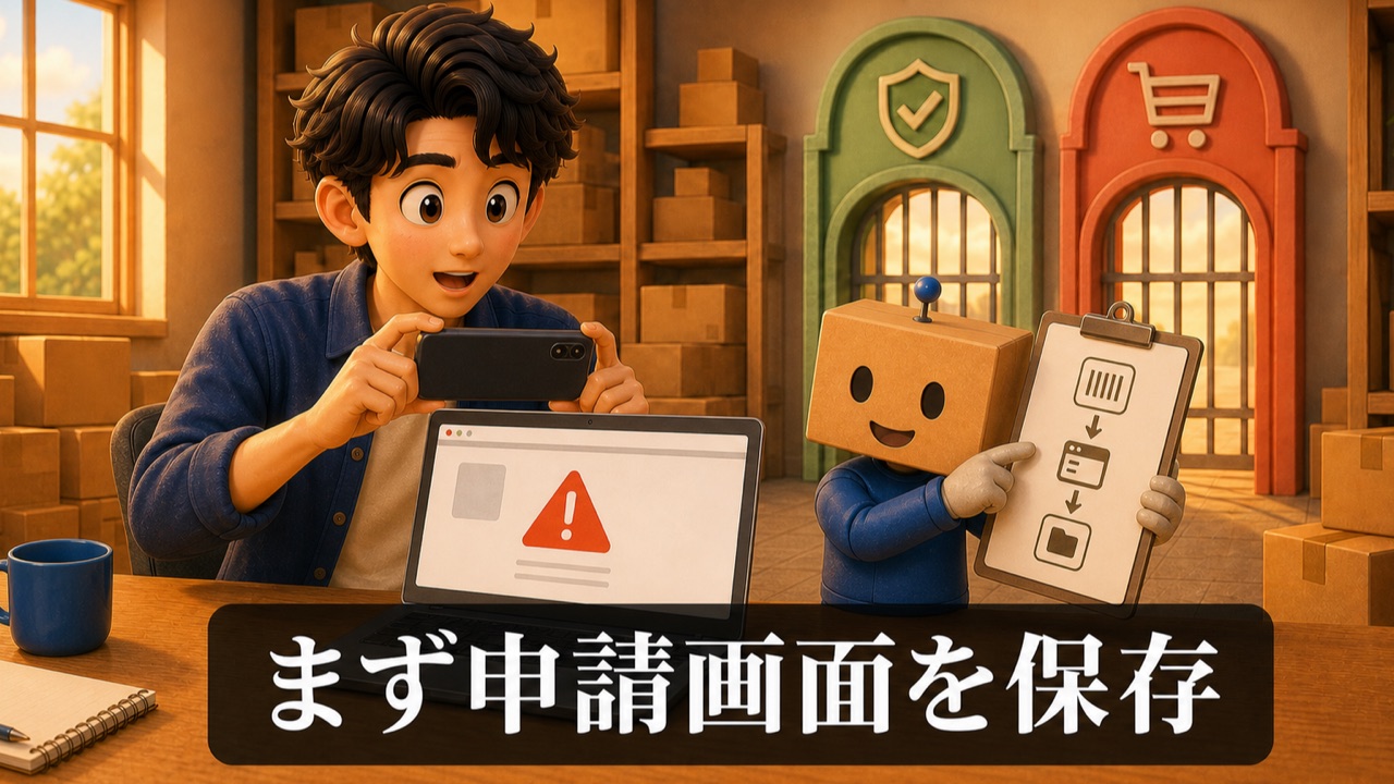 出品申請画面をスクリーンショットで保存する様子