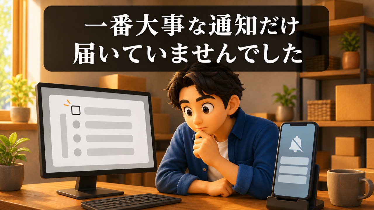 購入者メッセージの通知が届かない設定を確認するアイキャッチ