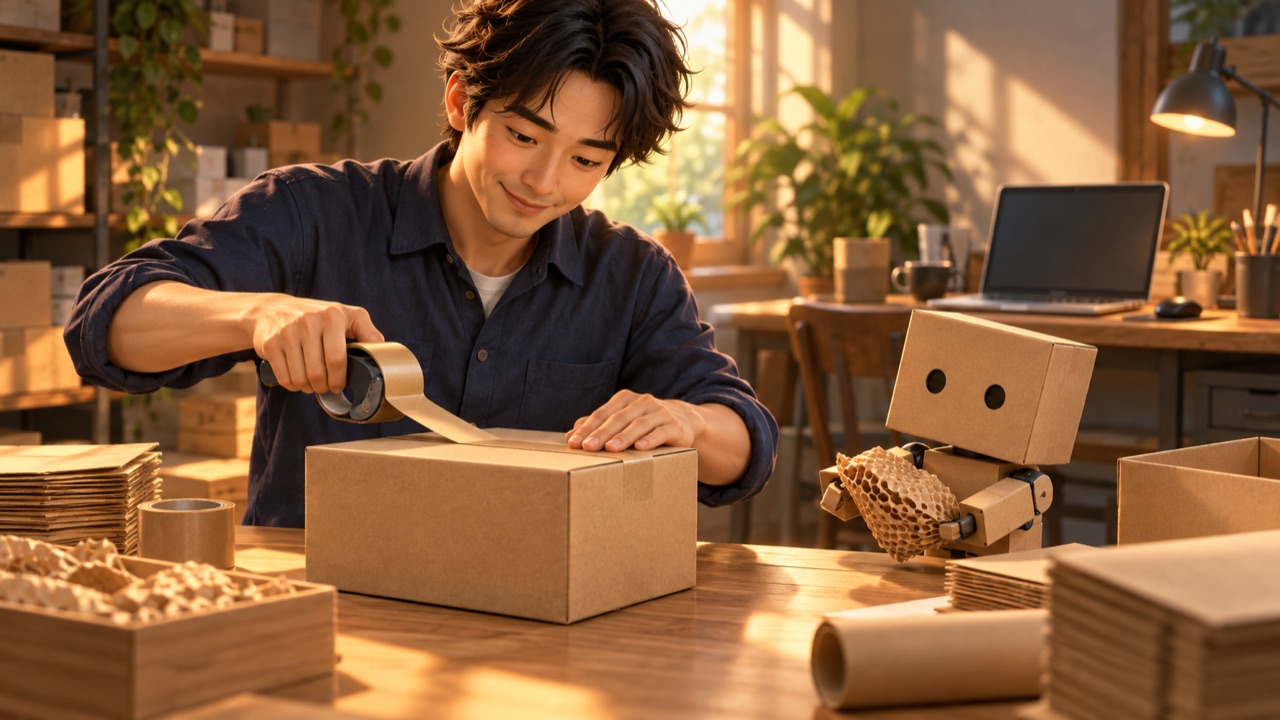 パソコン周辺の任意の道具を検討する場面のイラスト