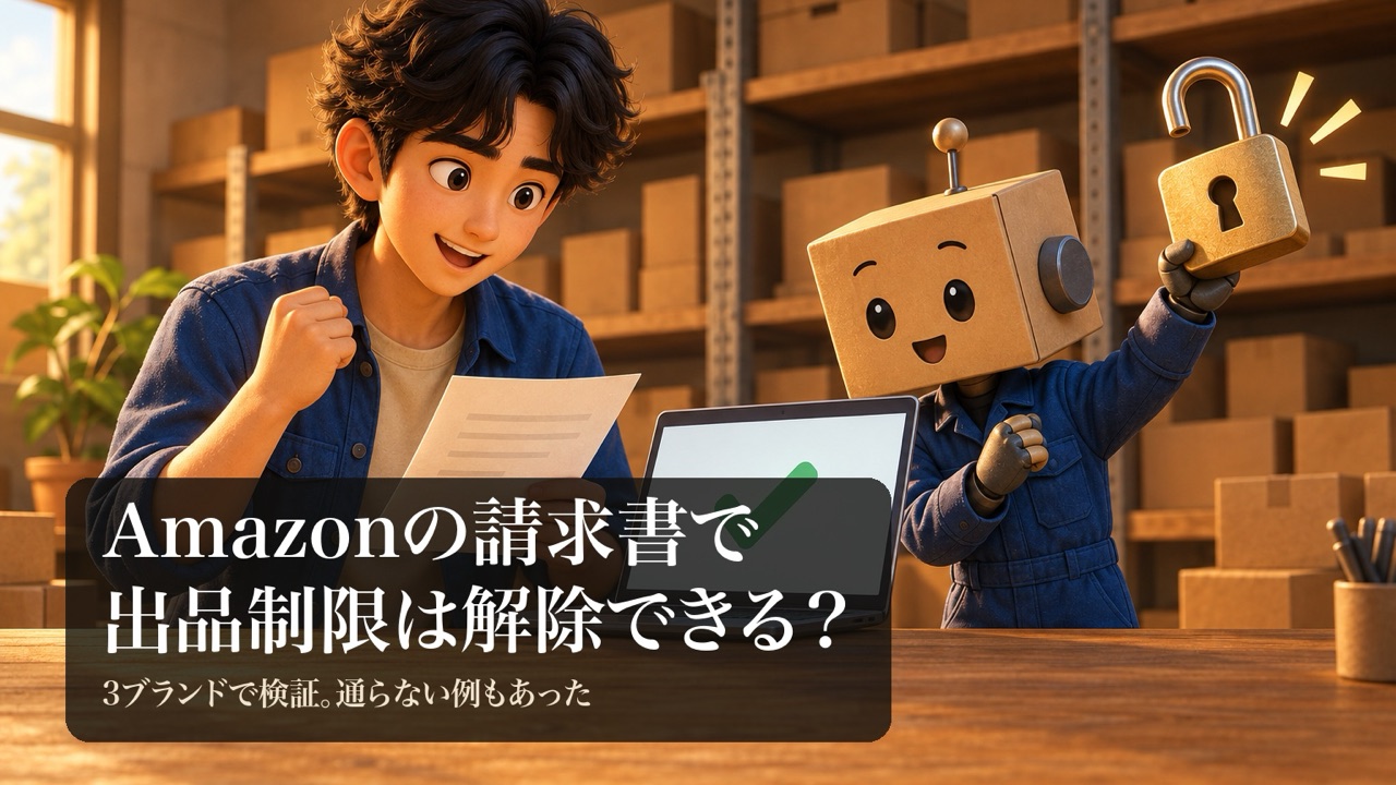 書類を手に喜ぶ男性と、開いた南京錠を持ち上げる段ボール頭のロボ。画面に緑のチェック