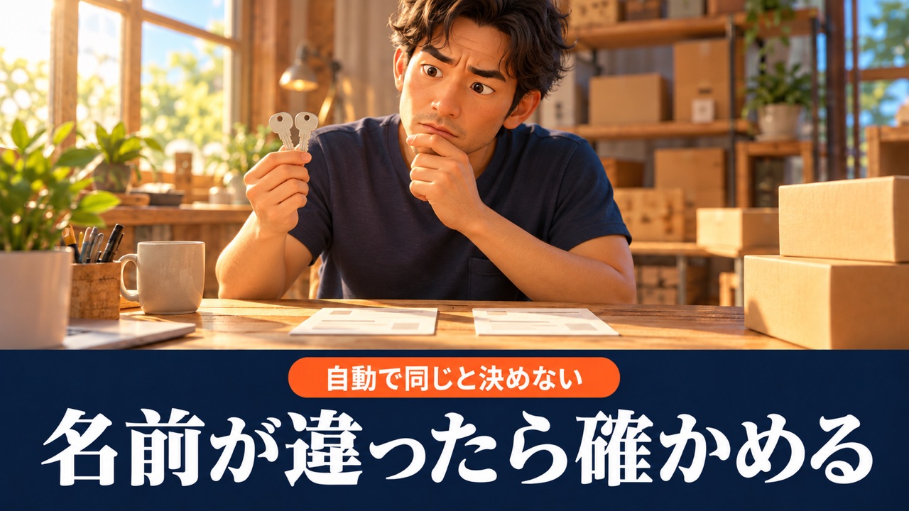 似た名前でも同じ区分と自動で決めずに確認する説明イラスト