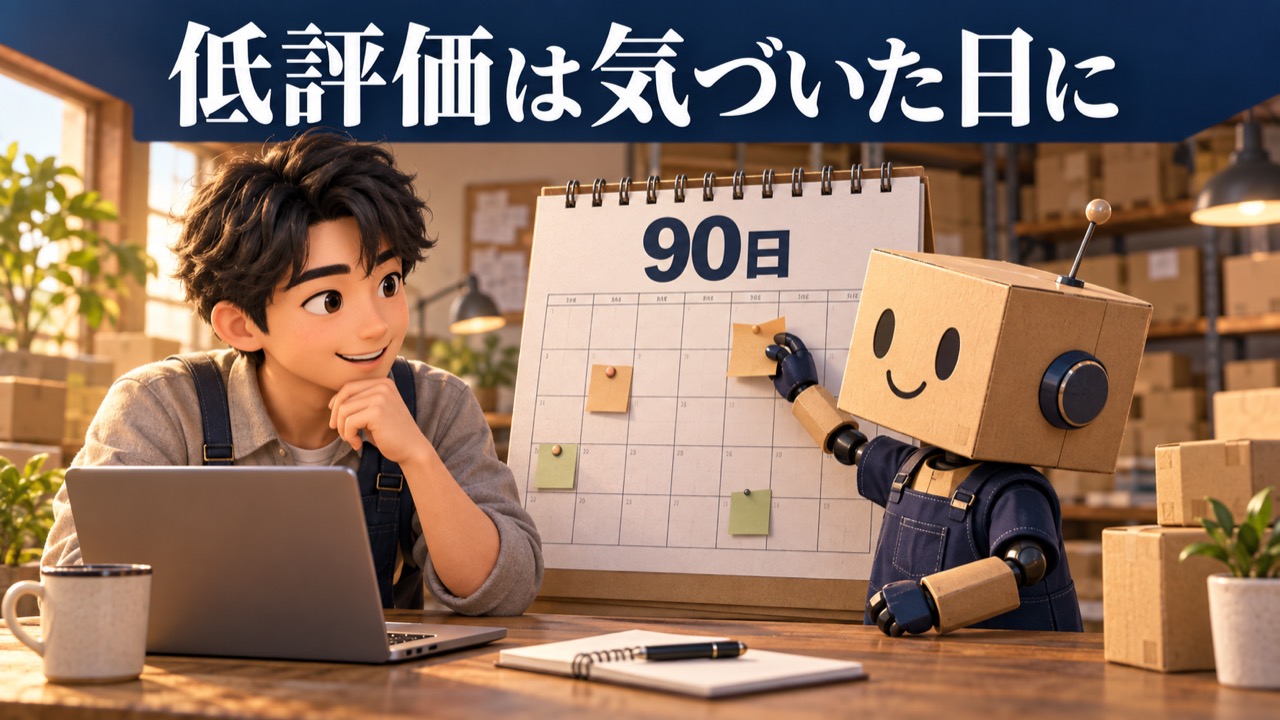 低評価に気づいた日に日付を確認する説明イラスト