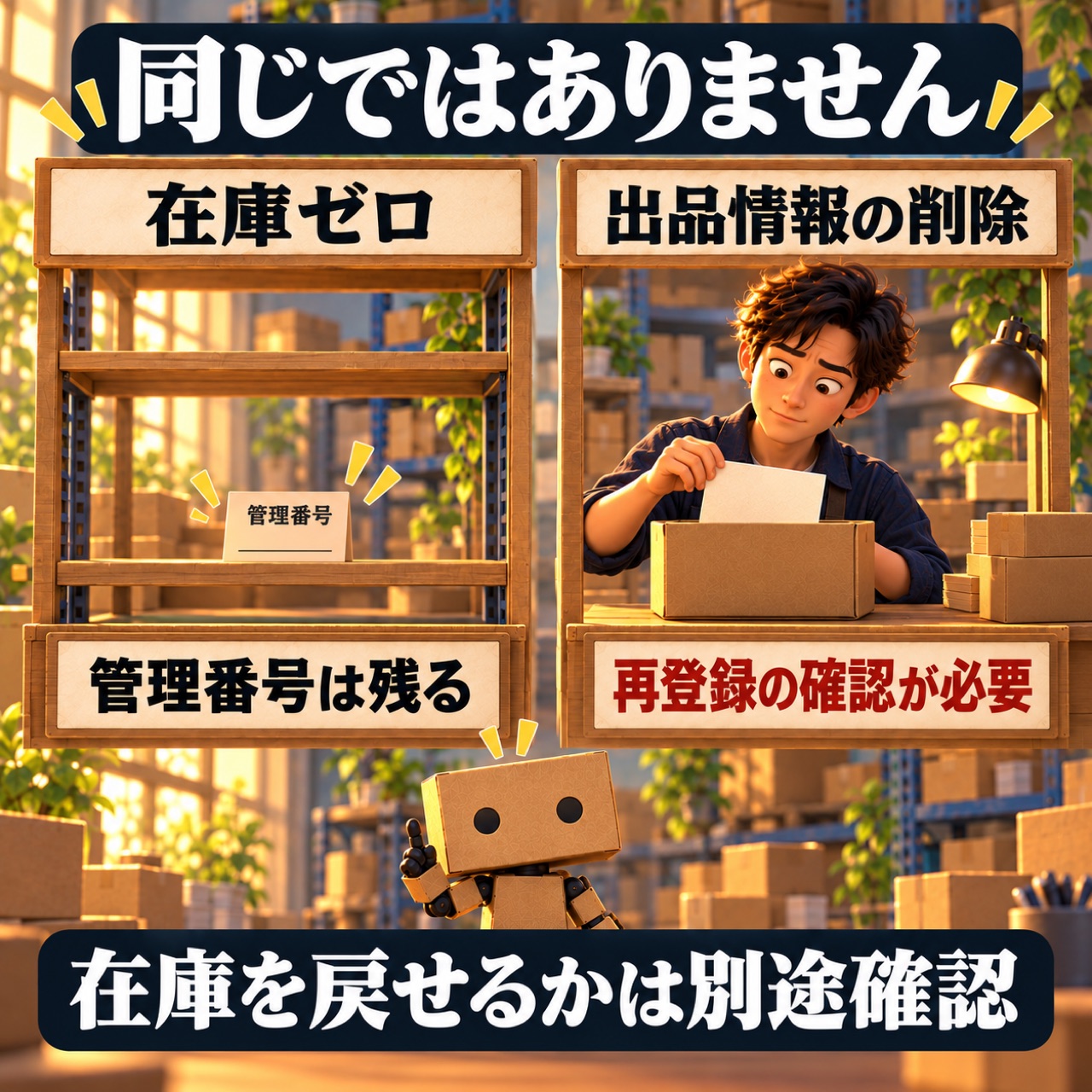 在庫ゼロで出品情報を残すことと出品情報を削除することの違い