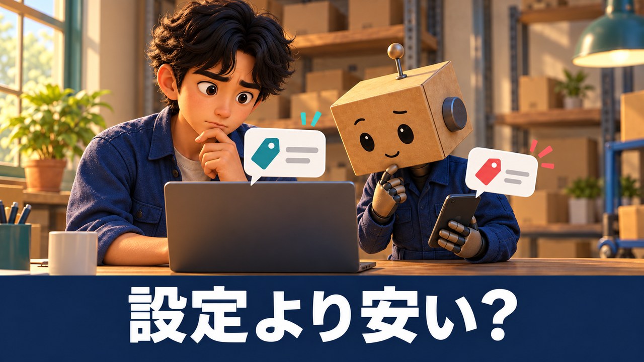 設定価格と表示価格の違いを確かめるイメージ