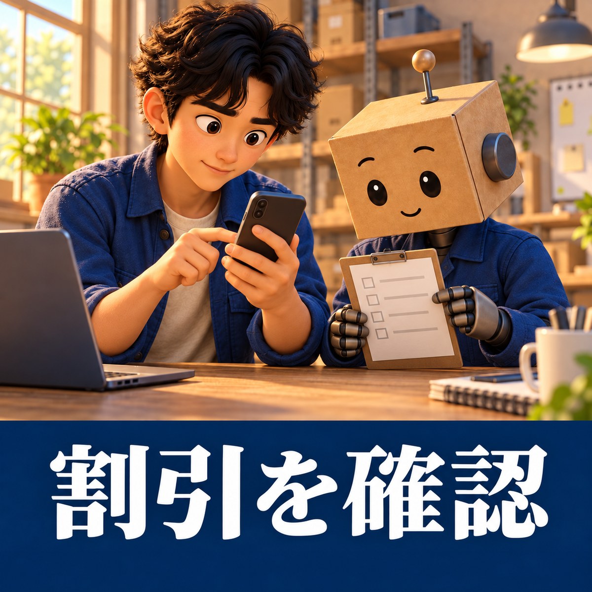 サポートの案内をもとに割引表示を確認するイメージ